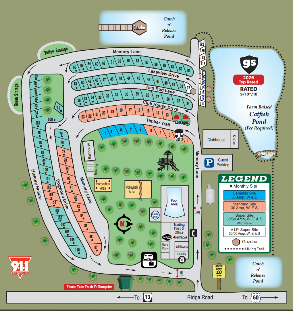 Cozy Acres Campground Site Map